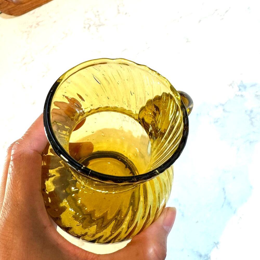 Vintage Hand Blown Amber Swirl small Glass Pitcher boho MCM eclectic artsy - Picture 4 of 11
